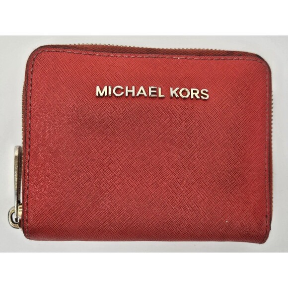 Michael Kors Women Leather Medium Zip Around Card Case Coin Pouch Wallet 5"x4" - Picture 1 of 7